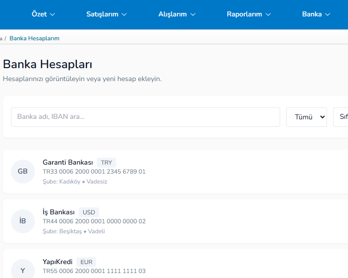 GEM banka hesapları ekranı: Garanti, İş Bankası ve YapıKredi hesapları